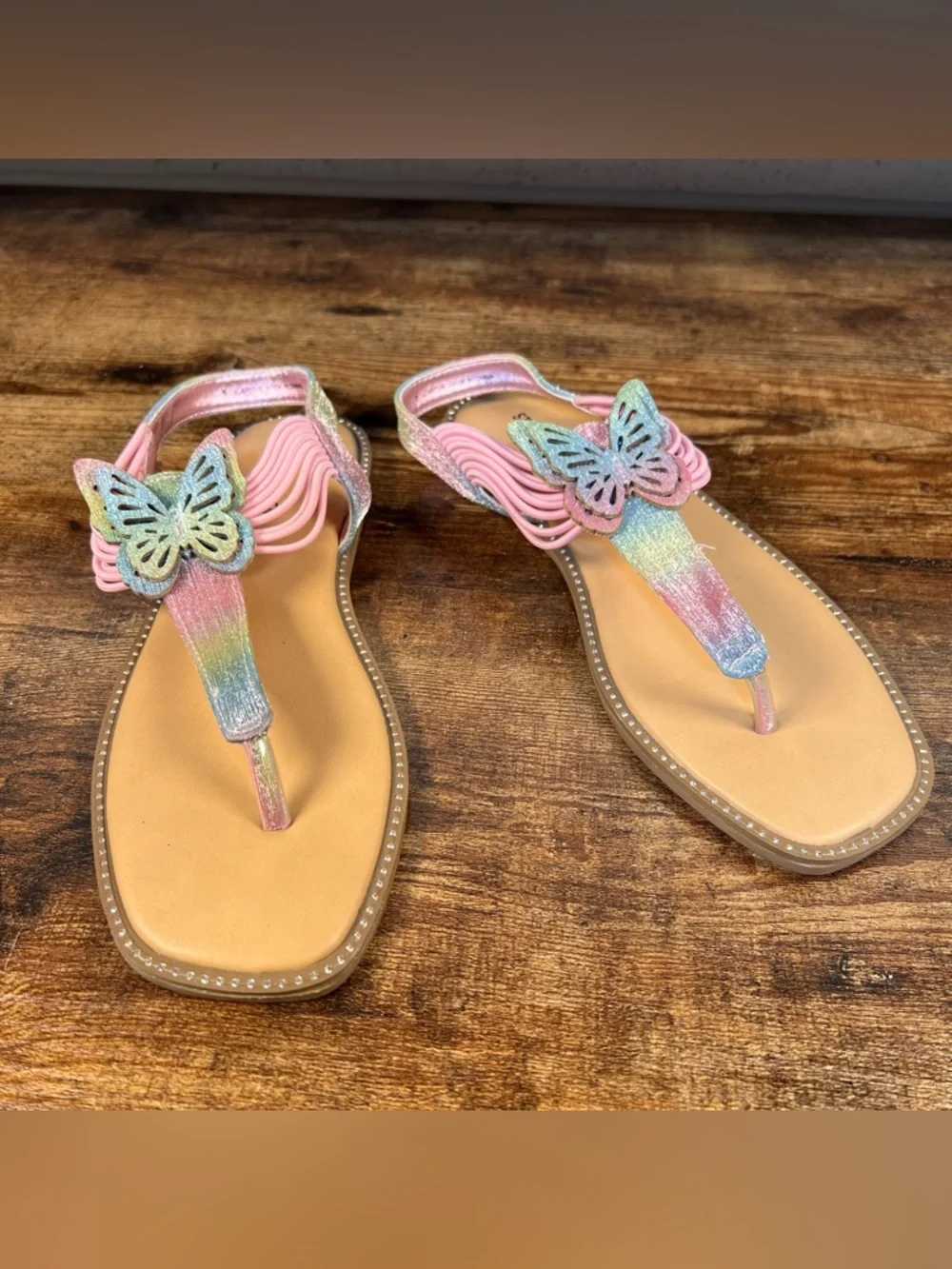 Steve Madden Sandals Butterfly Rainbow Sparkle JCaptive Thong Toe Sling Back 5 - Picture 1 of 10